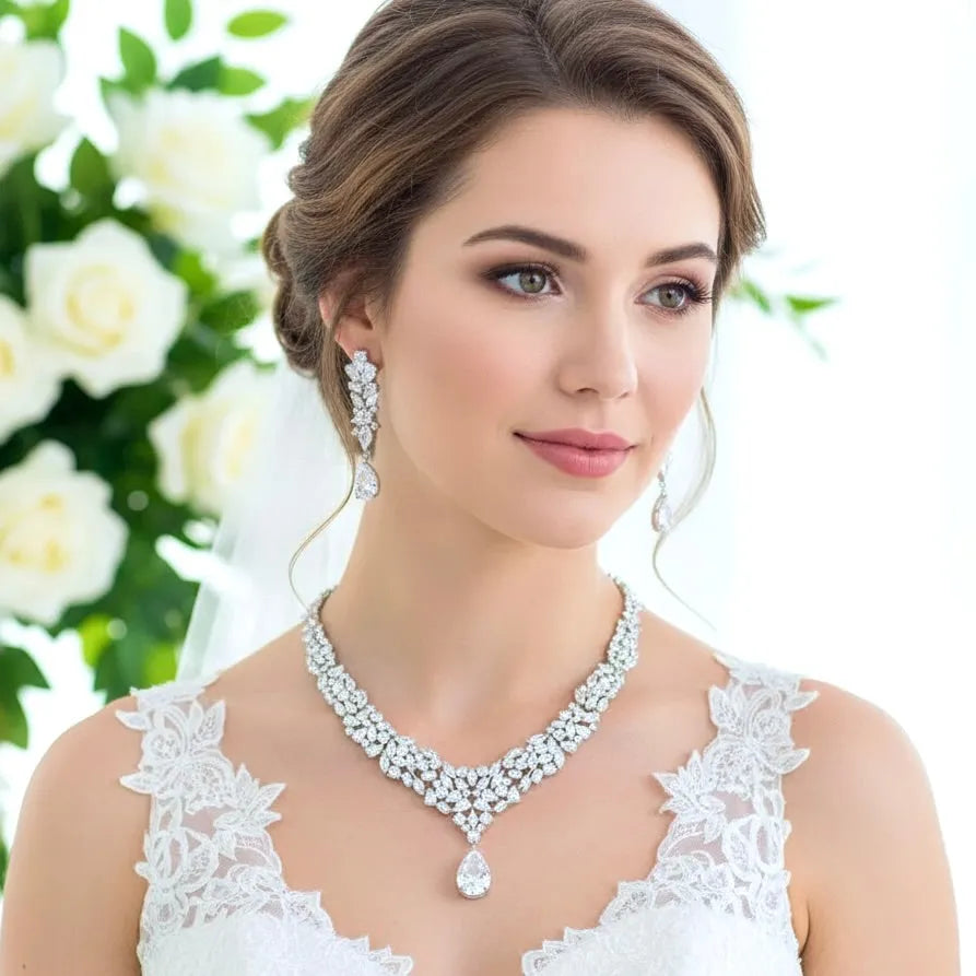 Narianna - Luxury Cubic Zirconia Bridal Necklace and Earrings Set