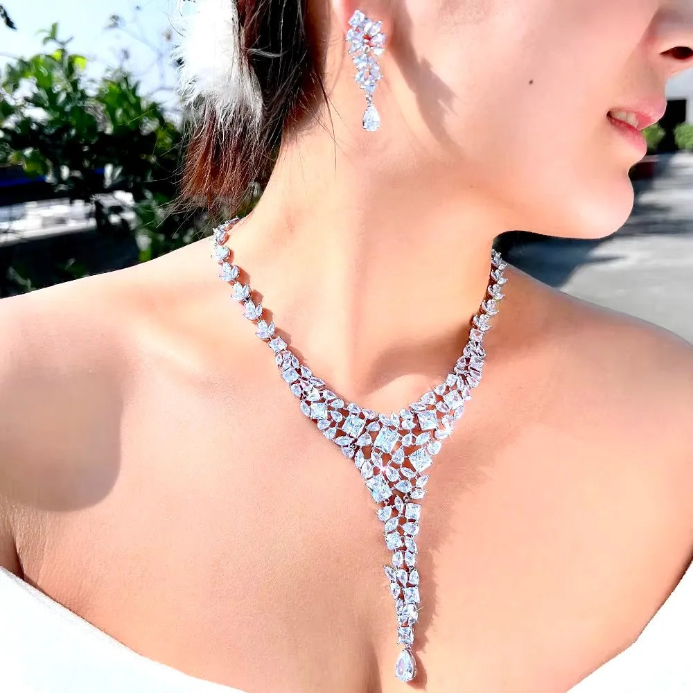 Wedding Jewelry - Luxury Silver Cubic Zirconia Bridal Jewelry Set
