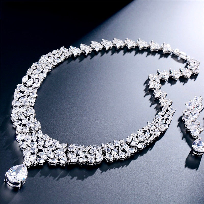 Wedding Jewelry - Luxury Cubic Zirconia Bridal Necklace & Earrings Set