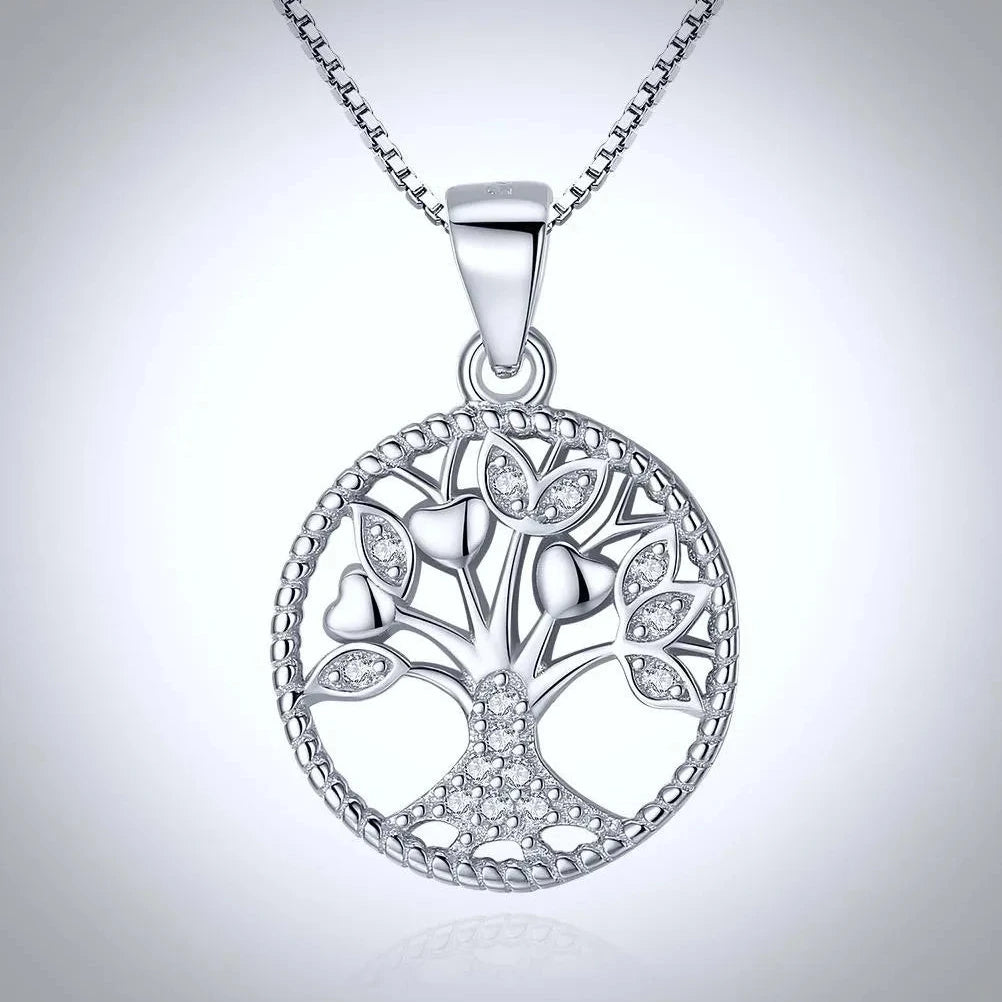 Tree of Life Sterling Silver & CZ Necklace – Symbolic Elegance