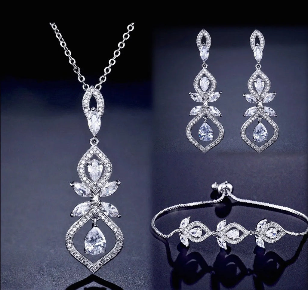 Wedding Jewelry - Silver Cubic Zirconia Bridal Jewelry Set
