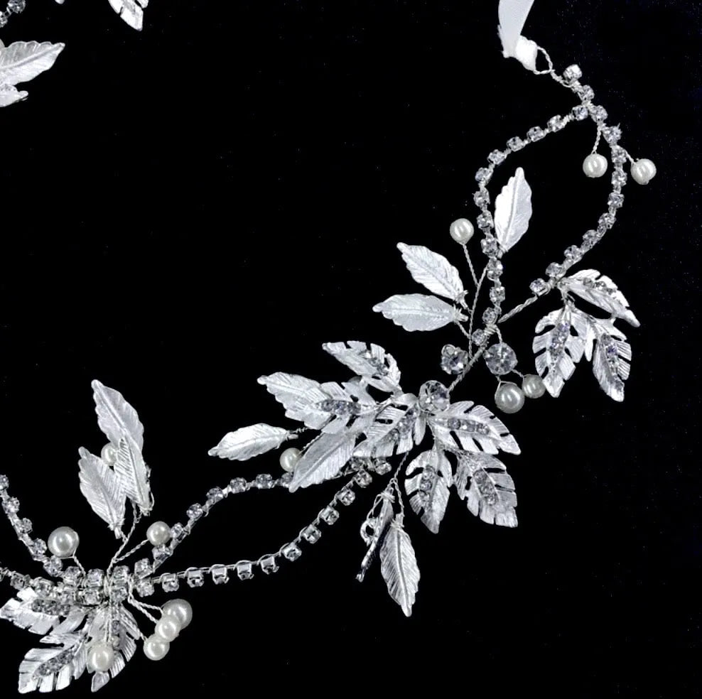 Wedding Hair Accessories - Silver Pearl and Crystal Bridal Headband