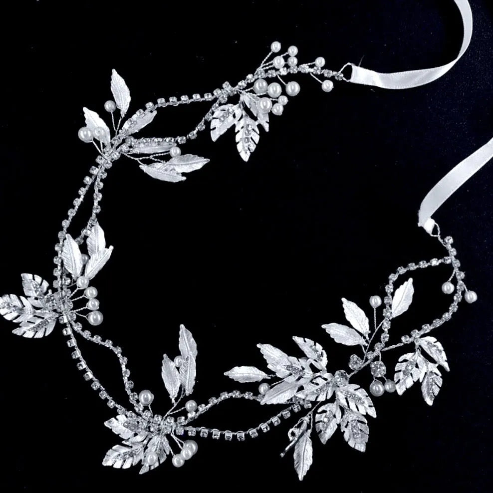 Wedding Hair Accessories - Silver Pearl and Crystal Bridal Headband