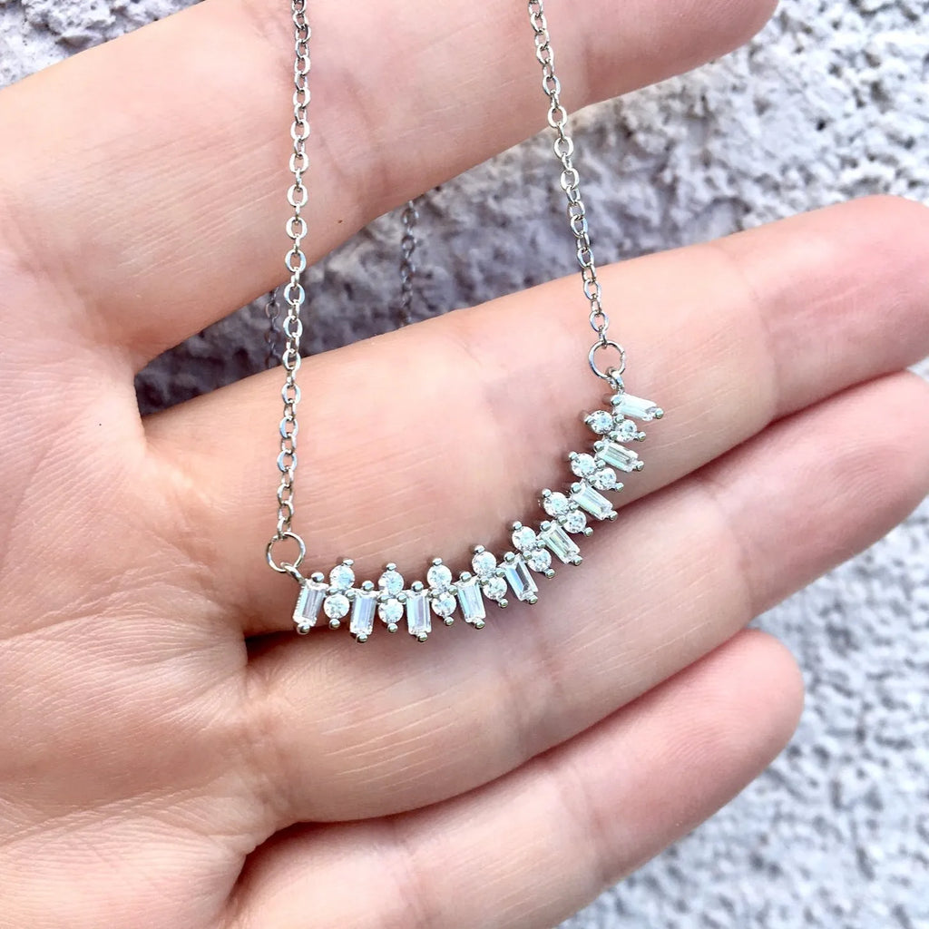 Wedding Jewelry - Minimalist 925 Sterling Silver CZ Bridal Necklace