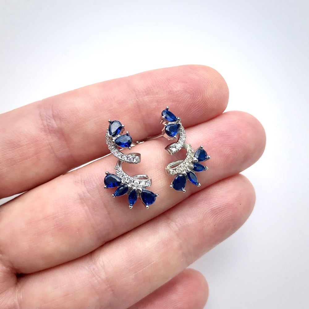 Dori - Blue Cubic Zirconia Bridal Stud Earrings