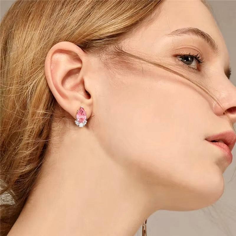 Wedding Jewelry | Minimalist CZ Bridal Stud Earrings - Blue, Pink & Aqua
