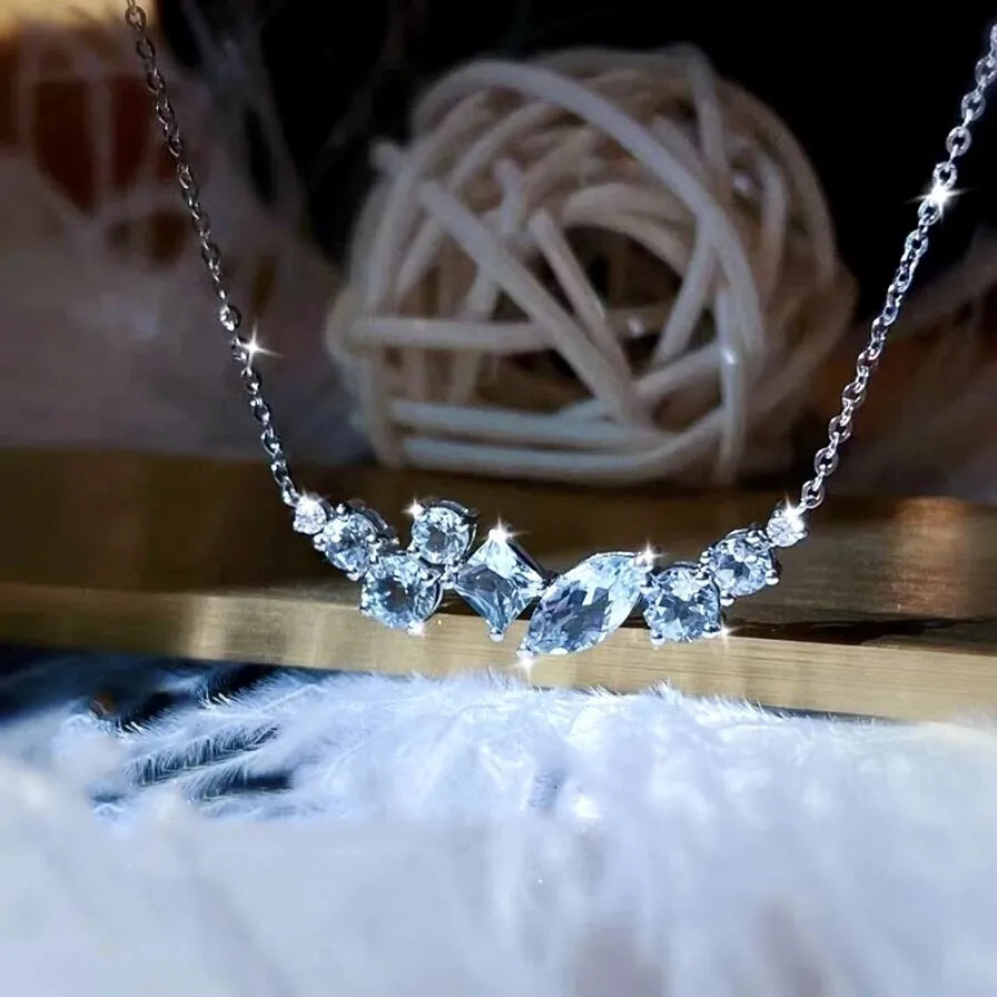 Wedding Jewelry - Minimalist 925 Sterling Silver CZ Bridal Necklace