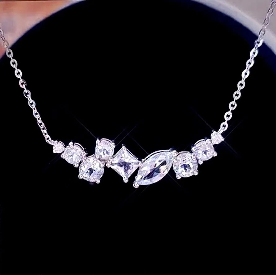 Wedding Jewelry - Minimalist 925 Sterling Silver CZ Bridal Necklace