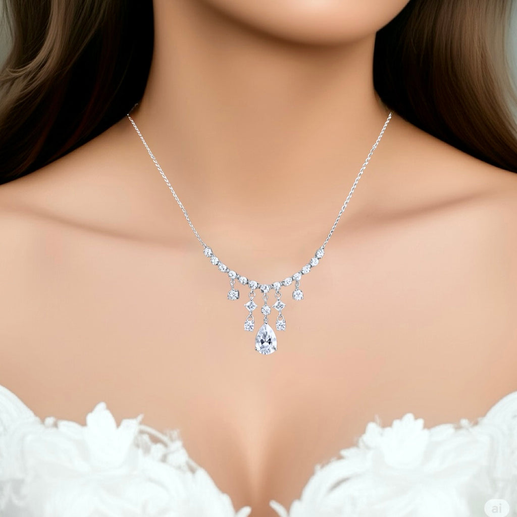 Wedding Jewelry - Minimalist Cubic Zirconia Bridal Necklace 'Dream'