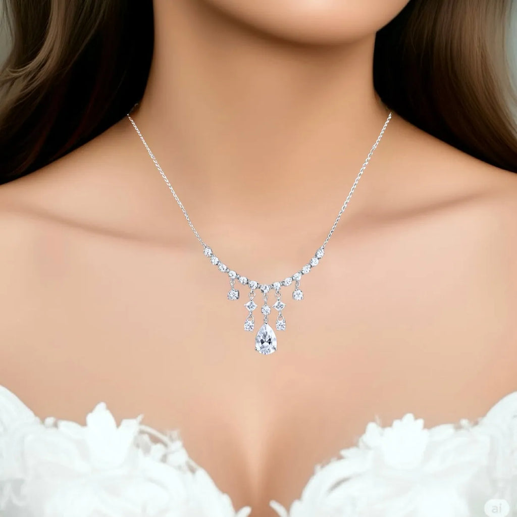 Wedding Jewelry - Minimalist Cubic Zirconia Bridal Necklace 'Dream'