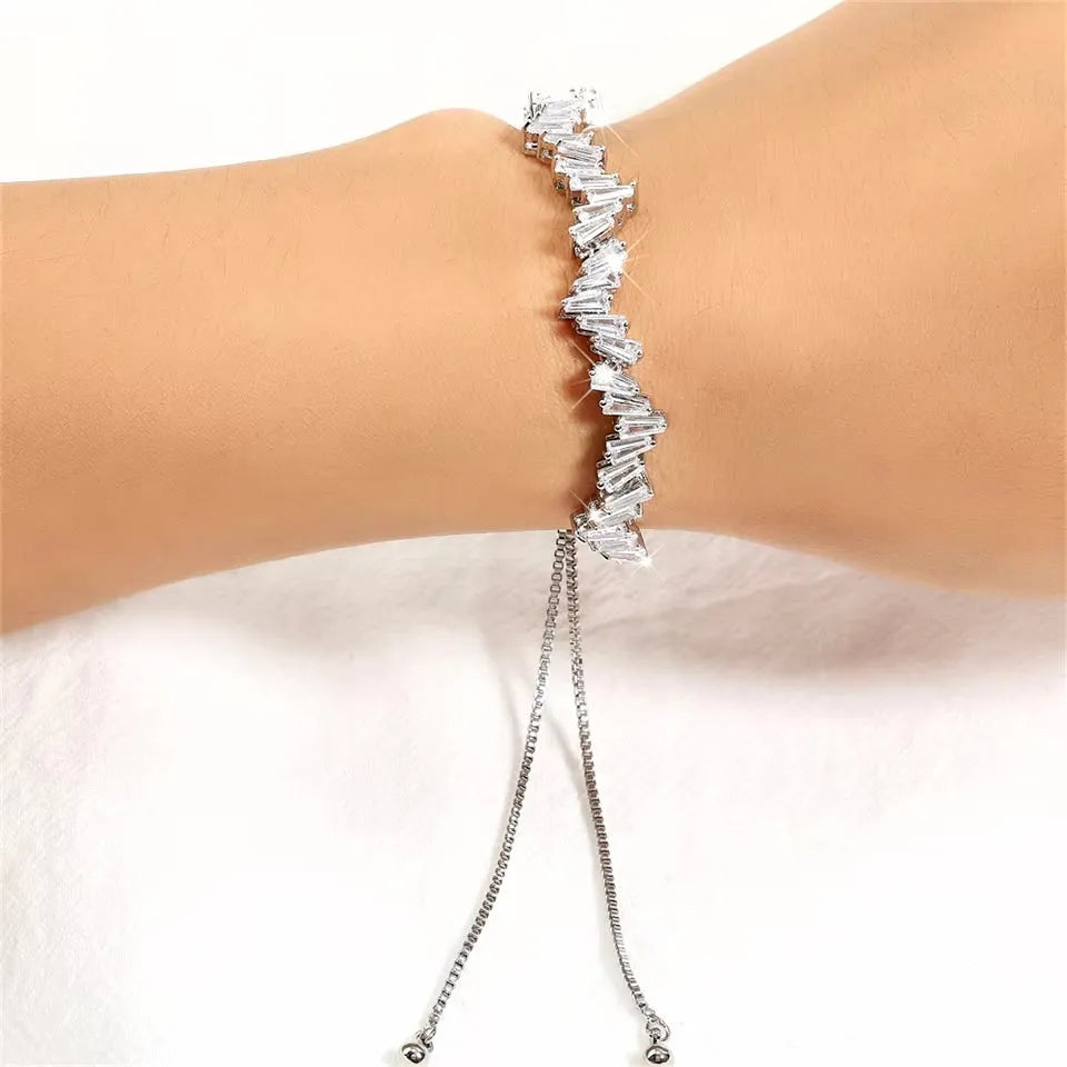 Wedding Jewelry - Cubic Zirconia Adjustable Bracelet - Available in Silver, Rose Gold and Yellow Gold