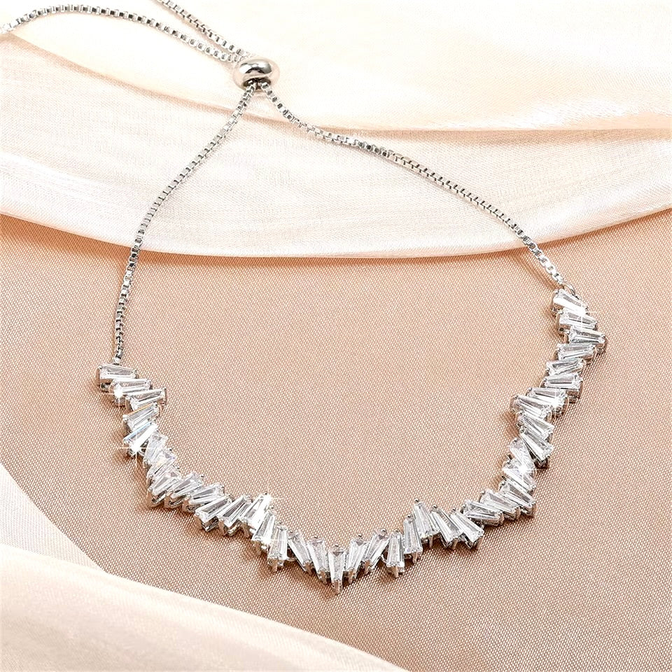 Wedding Jewelry - Cubic Zirconia Adjustable Bracelet - Available in Silver, Rose Gold and Yellow Gold