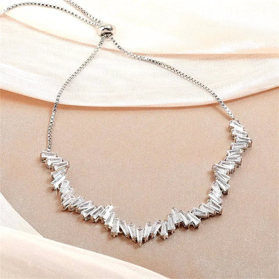 Wedding Jewelry - Cubic Zirconia Adjustable Bracelet - Available in Silver, Rose Gold and Yellow Gold