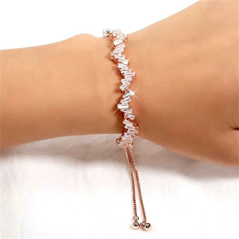 Wedding Jewelry - Cubic Zirconia Adjustable Bracelet - Available in Silver, Rose Gold and Yellow Gold