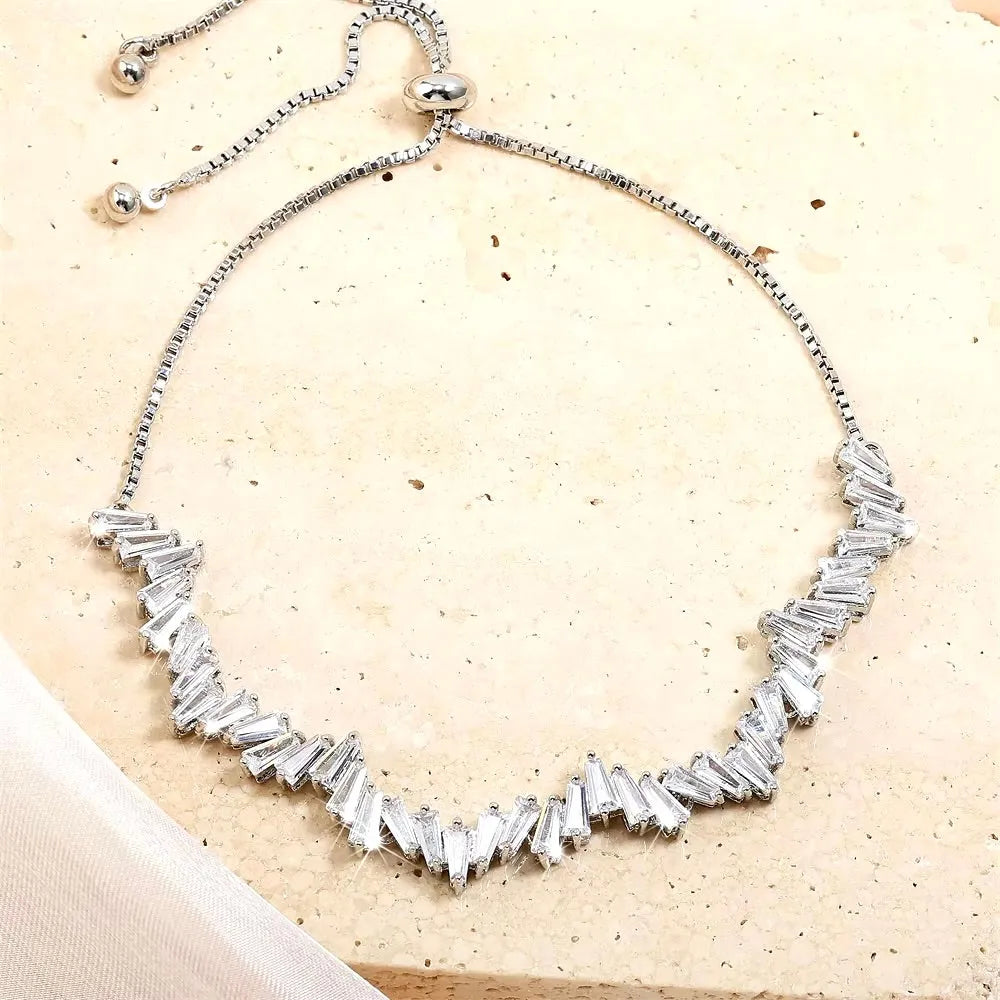 Wedding Jewelry - Cubic Zirconia Adjustable Bracelet - Available in Silver, Rose Gold and Yellow Gold