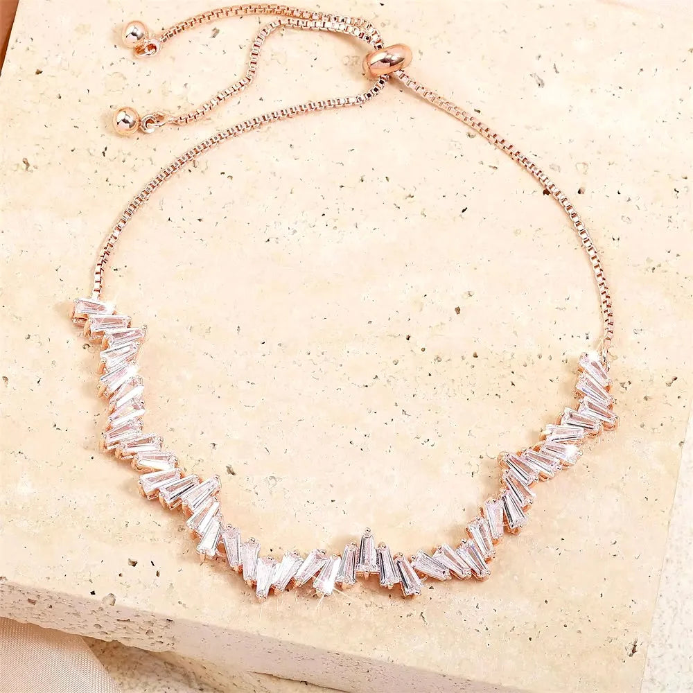 Wedding Jewelry - Cubic Zirconia Adjustable Bracelet - Available in Silver, Rose Gold and Yellow Gold