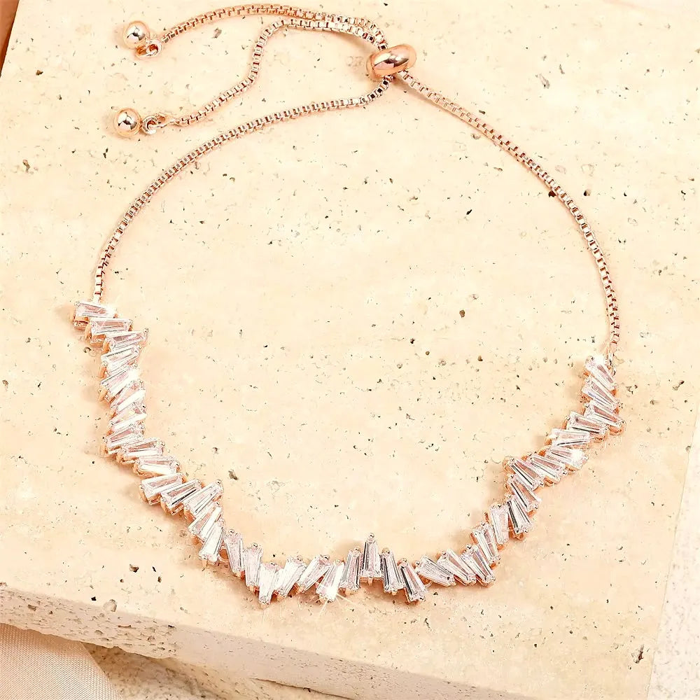 Wedding Jewelry - Cubic Zirconia Adjustable Bracelet - Available in Silver, Rose Gold and Yellow Gold