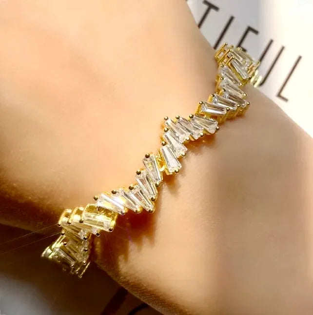 Wedding Jewelry - Cubic Zirconia Adjustable Bracelet - Available in Silver, Rose Gold and Yellow Gold