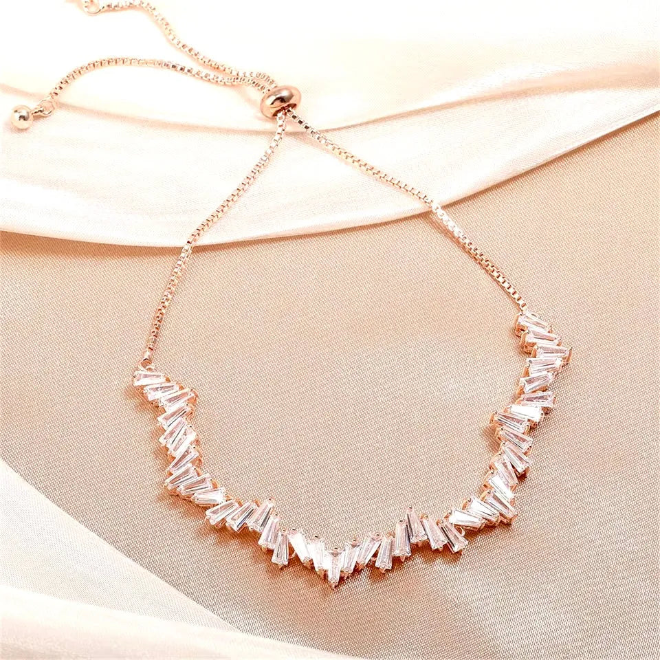 Wedding Jewelry - Cubic Zirconia Adjustable Bracelet - Available in Silver, Rose Gold and Yellow Gold