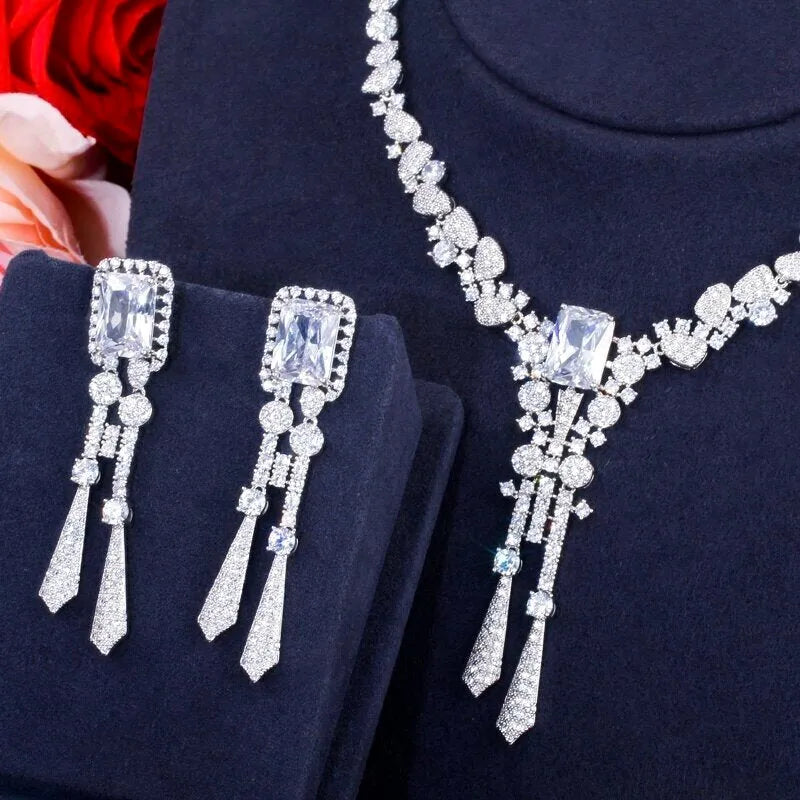 Wedding Jewelry - Luxury Silver Cubic Zirconia Bridal Jewelry Set