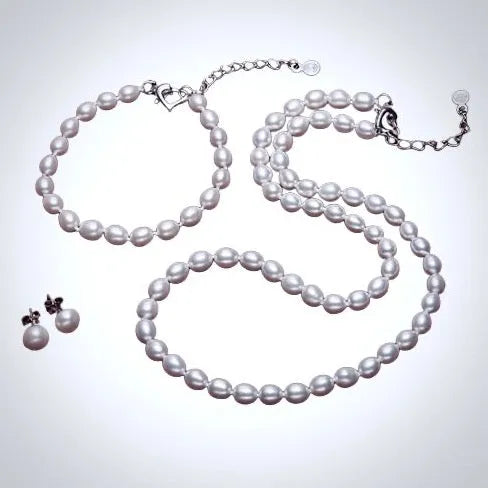 Wedding Pearl Jewelry - Natural Freshwater Pearl 3-Piece Bridal Jewelry Set