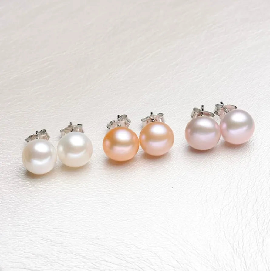 Pearl Wedding Jewelry - Freshwater Pearl and Sterling Silver Stud Earrings - More Colors