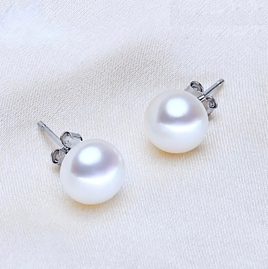 Pearl Wedding Jewelry - Freshwater Pearl and Sterling Silver Stud Earrings - More Colors