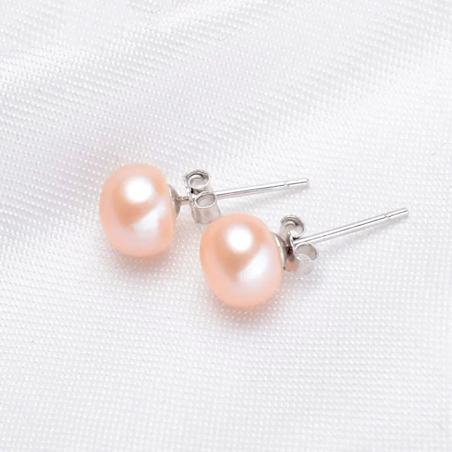 Pearl Wedding Jewelry - Freshwater Pearl and Sterling Silver Stud Earrings - More Colors