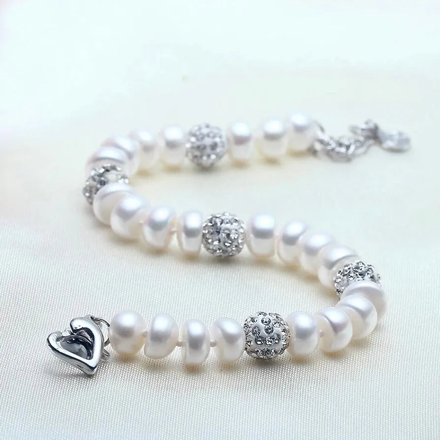 Wedding Jewelry - Natural Pearl 925 Sterling Silver Bridal Bracelet - More Colors