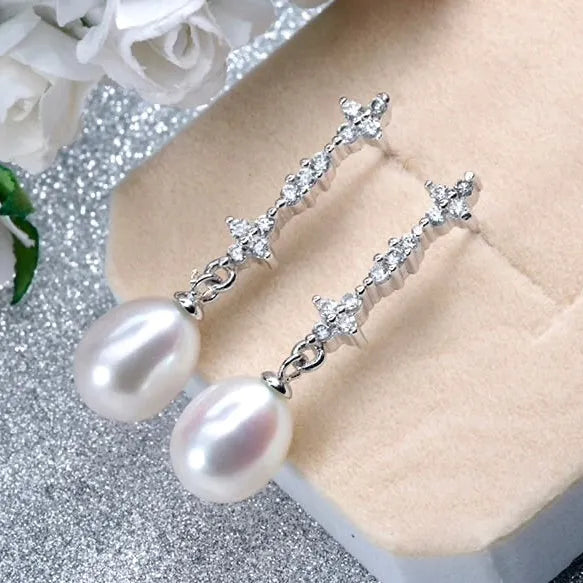 Wedding Pearl Jewelry - Freshwater Pearl Sterling Silver Bridal Earrings