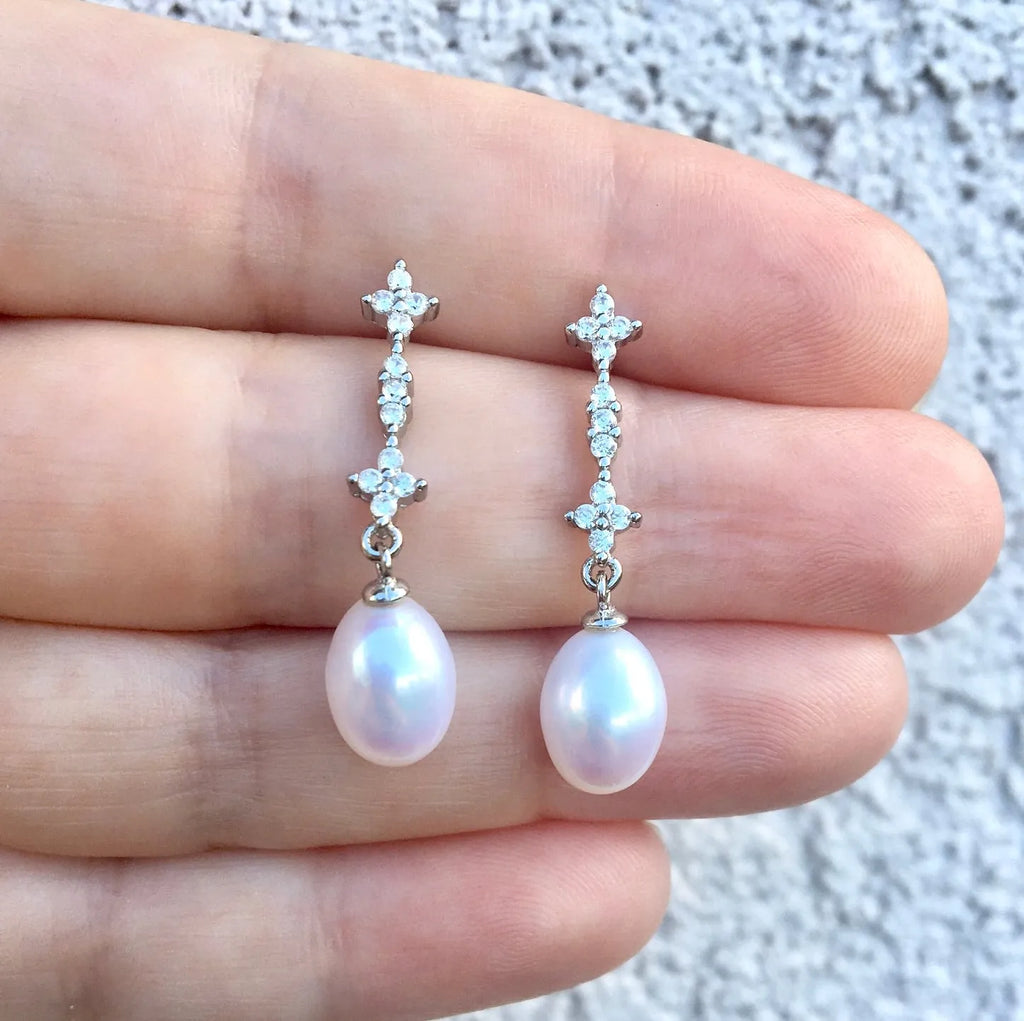 Wedding Pearl Jewelry - Freshwater Pearl Sterling Silver Bridal Earrings