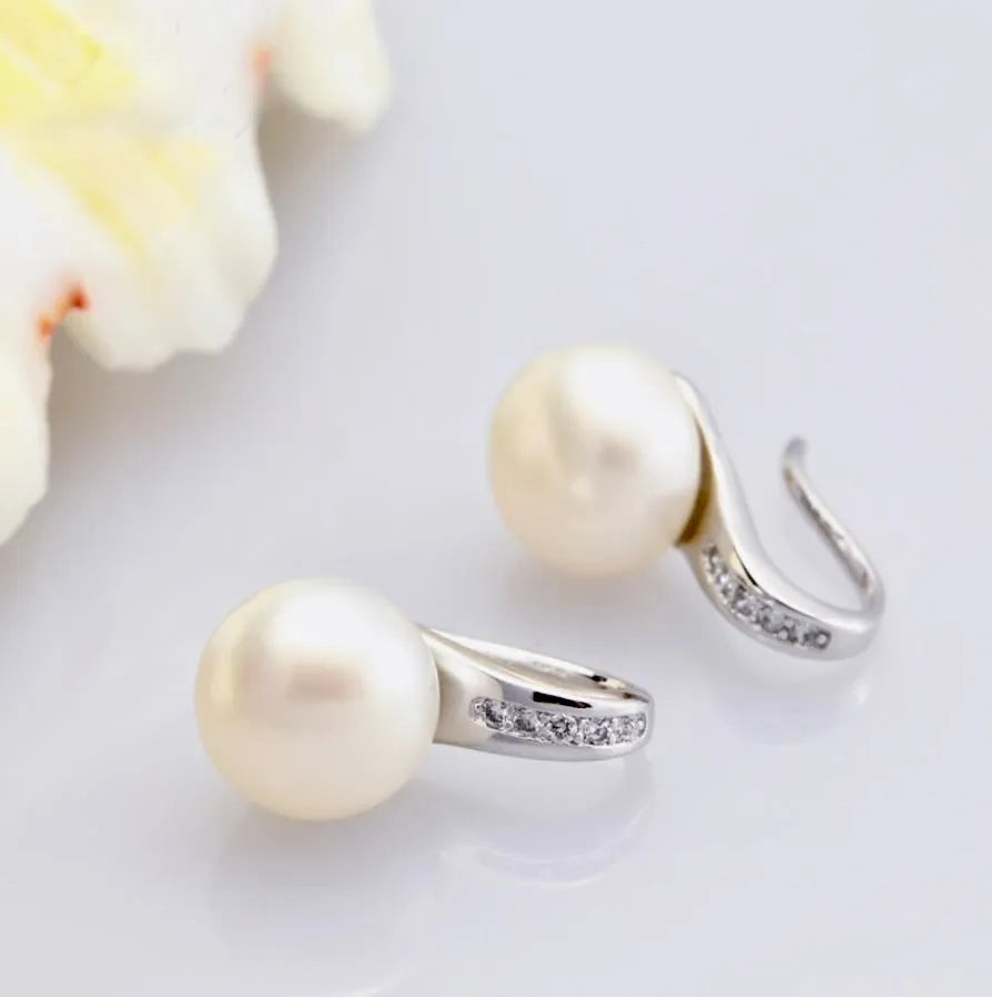 Wedding Pearl Jewelry - Freshwater Pearl Sterling Silver Bridal Earrings