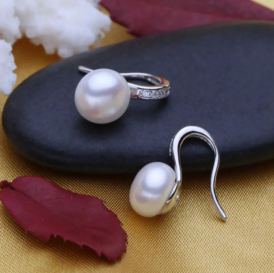 Wedding Pearl Jewelry - Freshwater Pearl Sterling Silver Bridal Earrings