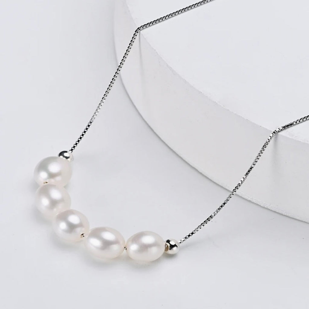 Wedding Jewelry - Natural Pearl 925 Sterling Silver Bridal Necklace