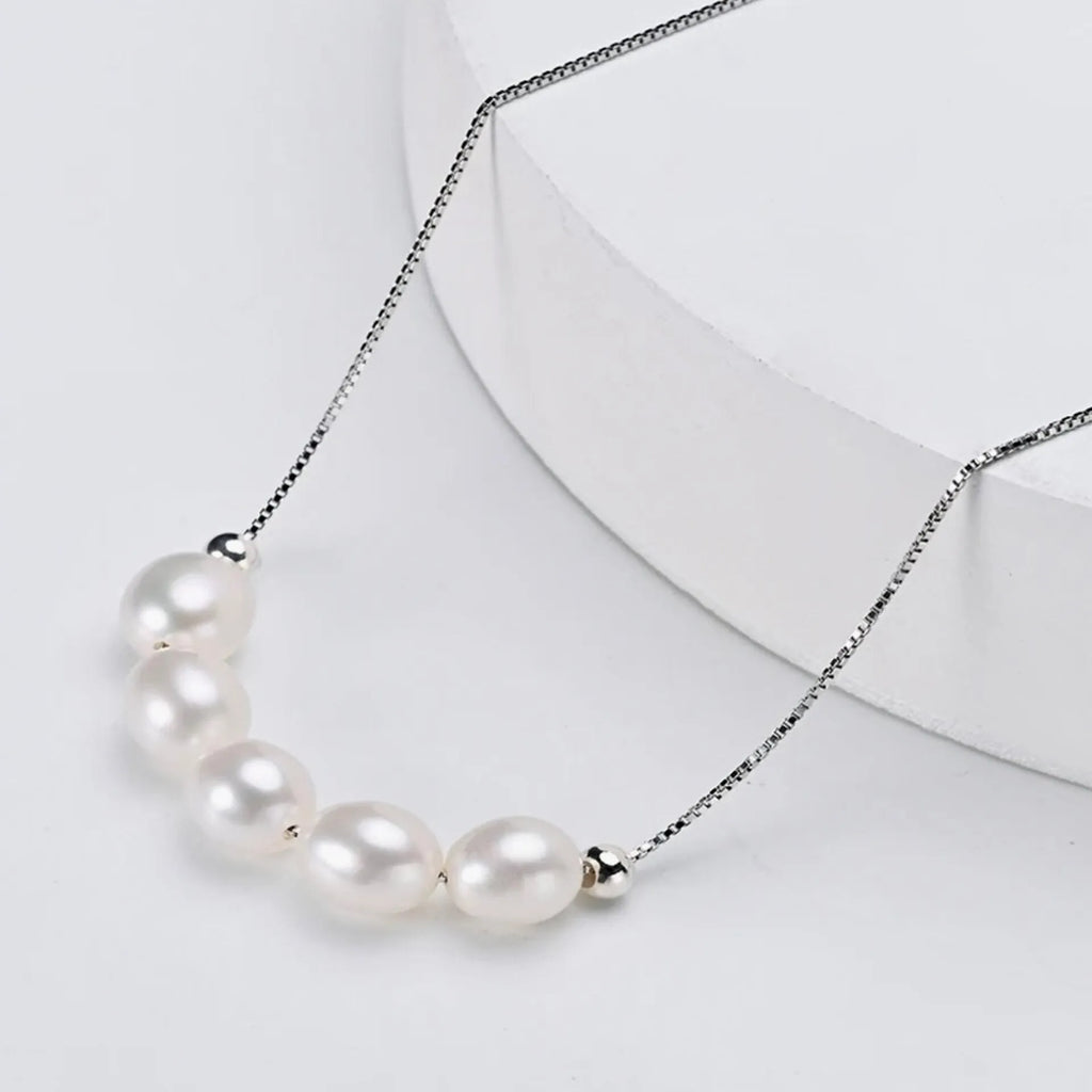 Wedding Jewelry - Natural Pearl 925 Sterling Silver Bridal Necklace