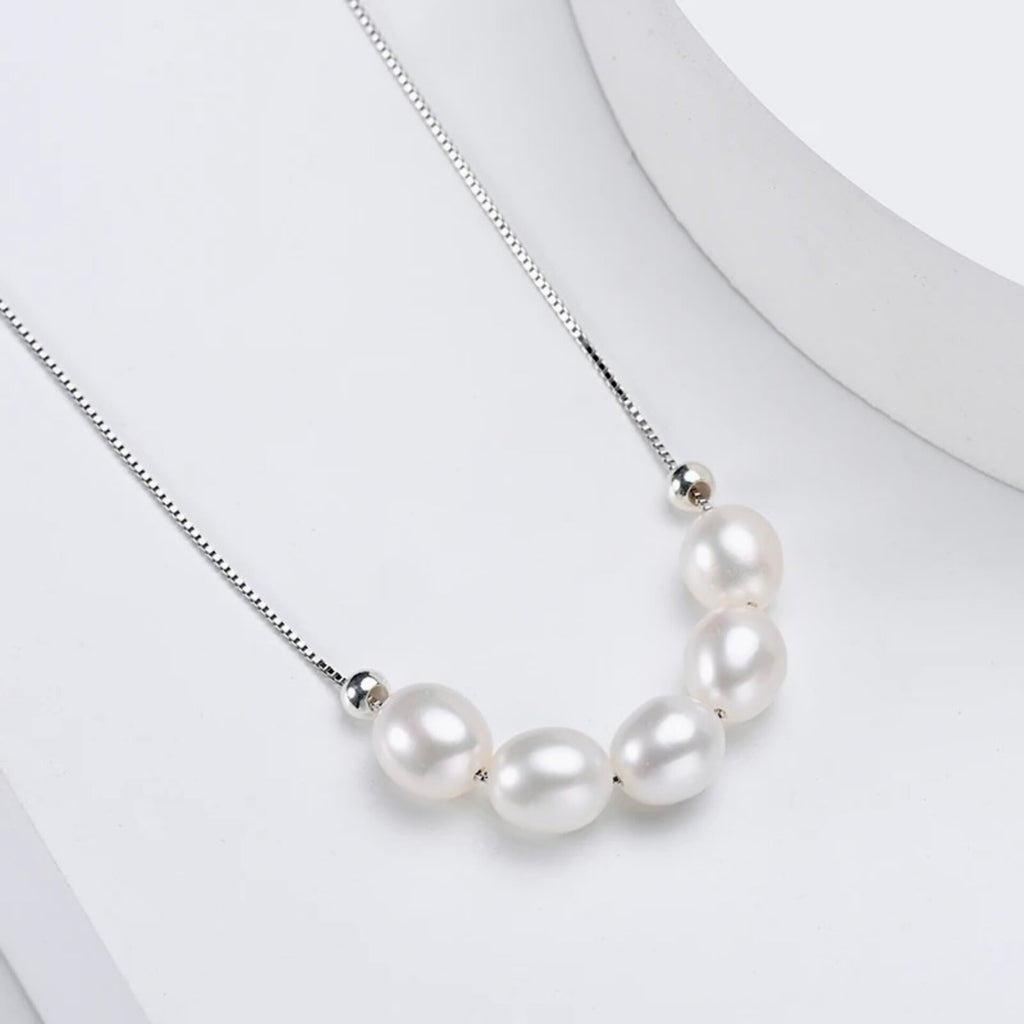 Wedding Jewelry - Natural Pearl 925 Sterling Silver Bridal Necklace