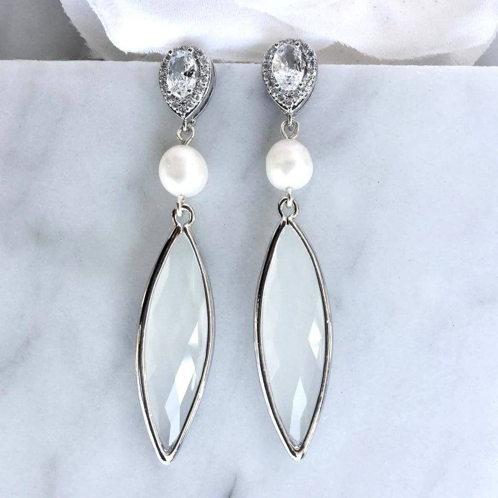 Wedding Jewelry - Natural Pearls and White Opal Bridal Earrings