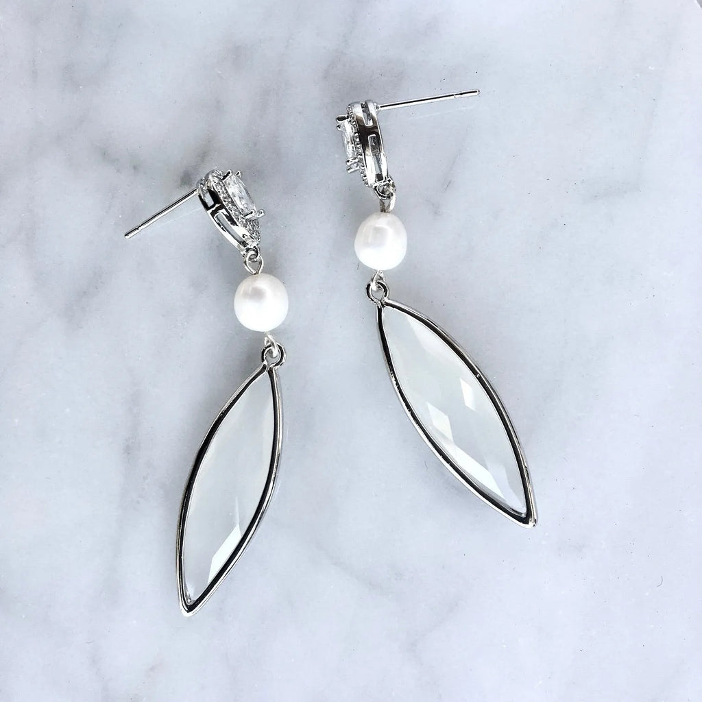 Wedding Jewelry - Natural Pearls and White Opal Bridal Earrings