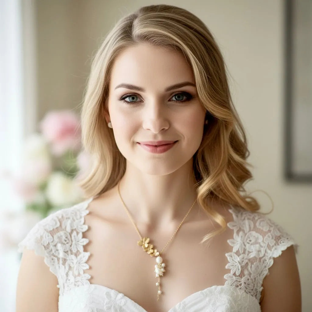 Pearl Bridal Jewelry - Cascading Pearl Bridal Necklace - Available in Gold and Silver