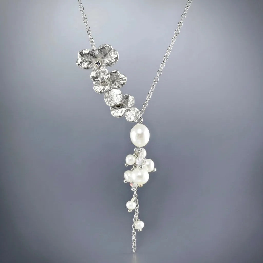 Pearl Bridal Jewelry - Cascading Pearl Bridal Necklace - Available in Gold and Silver