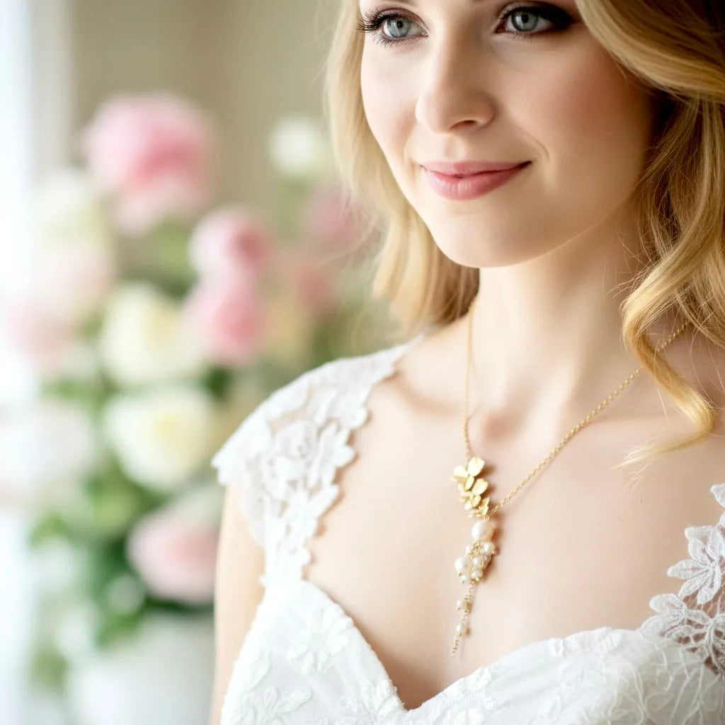 Pearl Bridal Jewelry - Cascading Pearl Bridal Necklace - Available in Gold and Silver