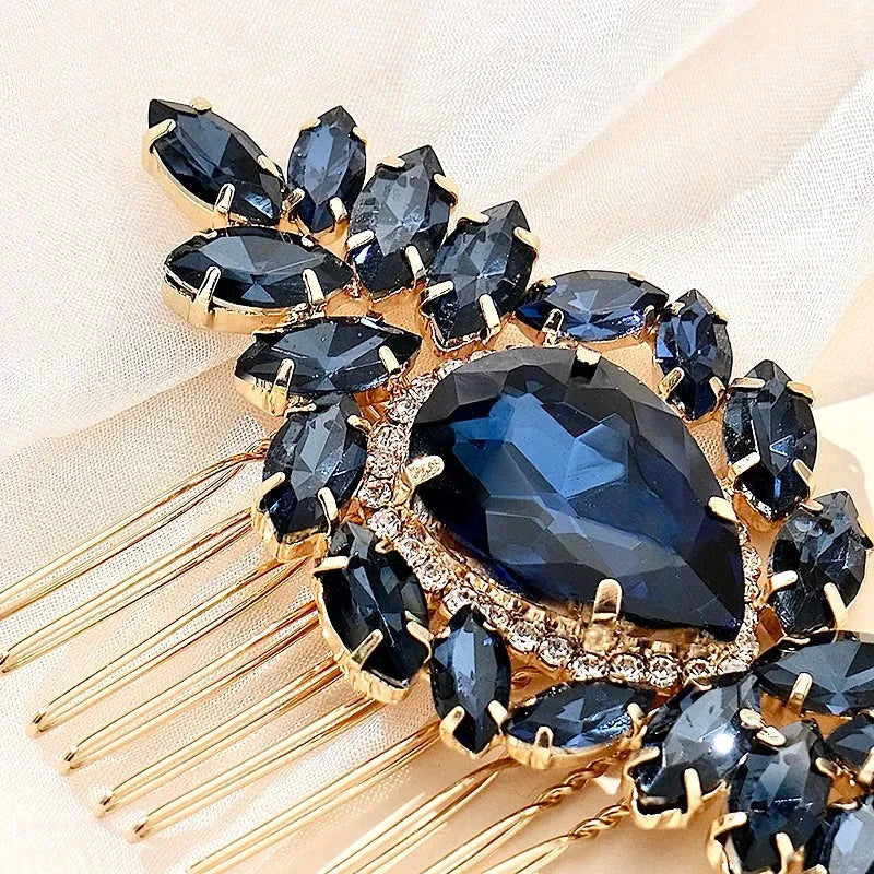 Wedding Hair Accessories - Navy Blue Crystal Bridal Hair Comb
