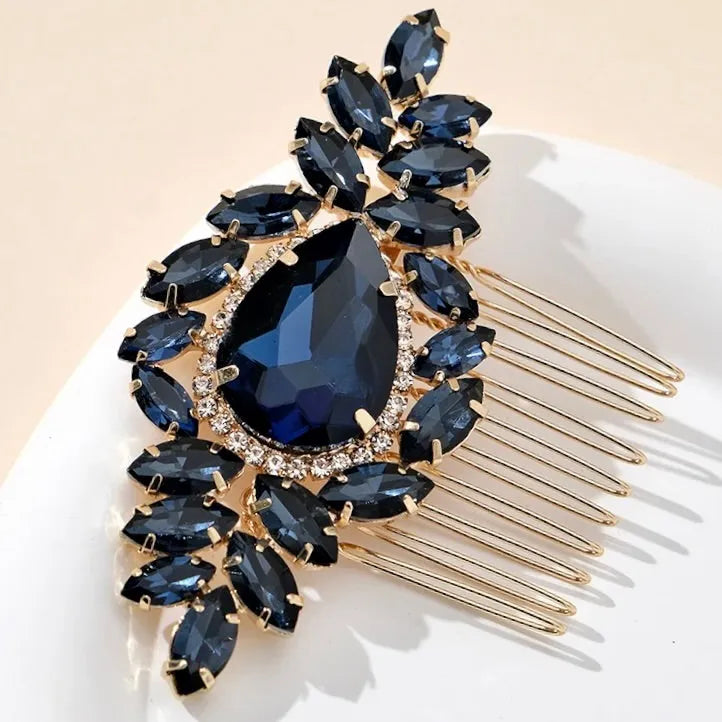 Wedding Hair Accessories - Navy Blue Crystal Bridal Hair Comb
