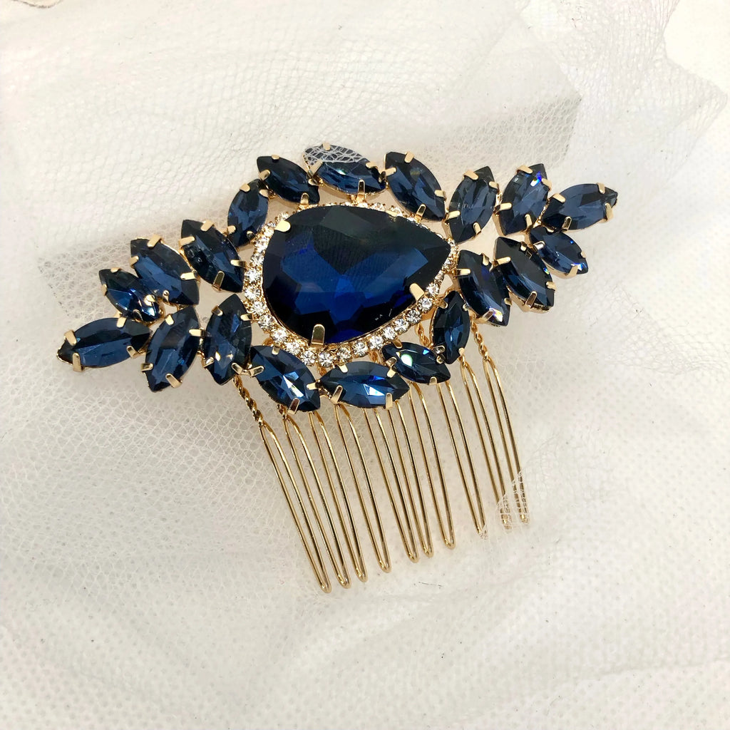 Wedding Hair Accessories - Navy Blue Crystal Bridal Hair Comb