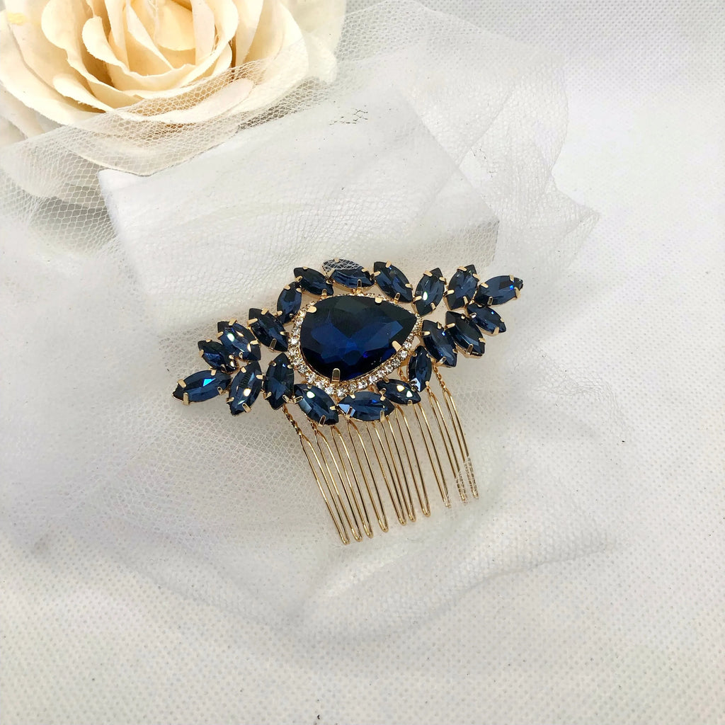Wedding Hair Accessories - Navy Blue Crystal Bridal Hair Comb