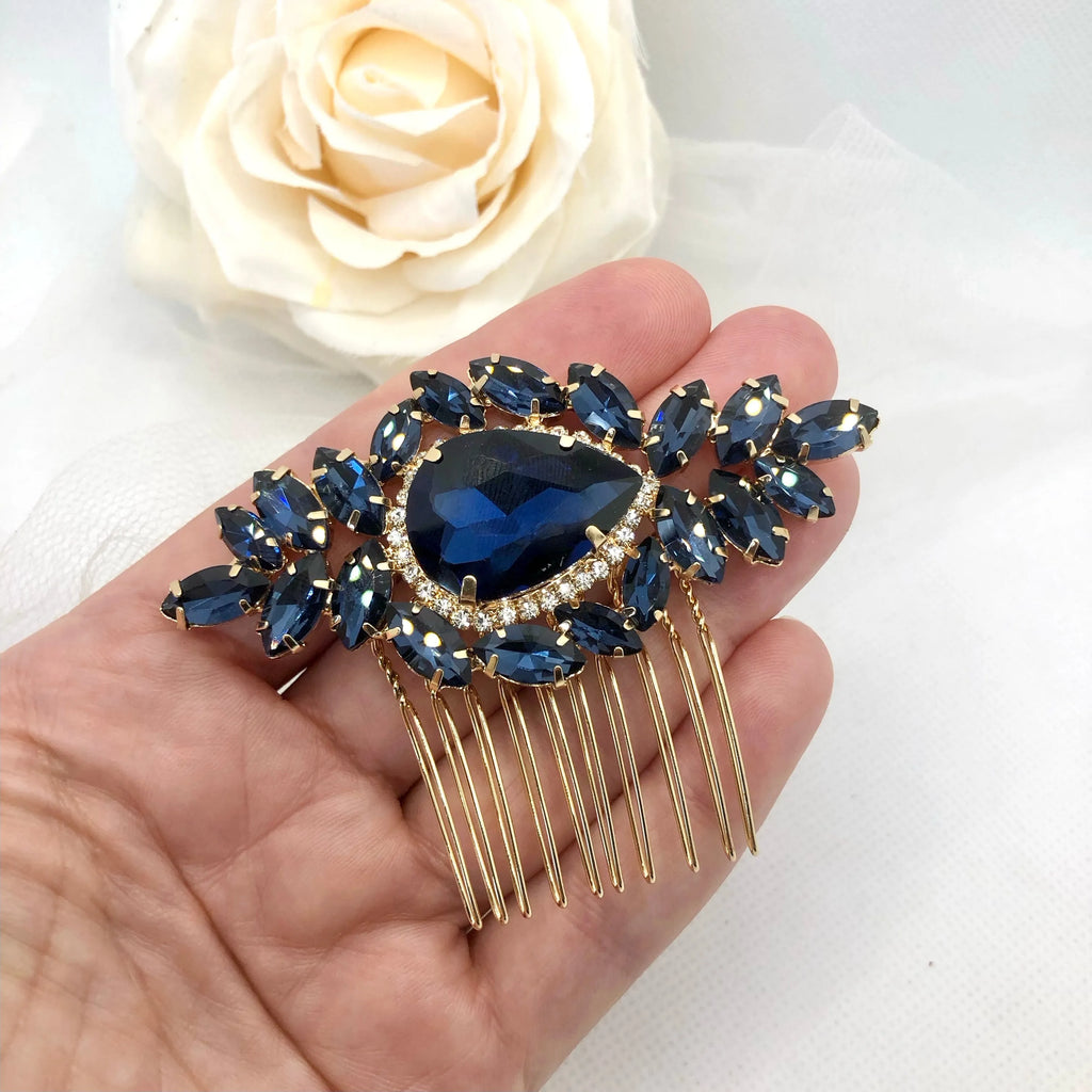 Wedding Hair Accessories - Navy Blue Crystal Bridal Hair Comb