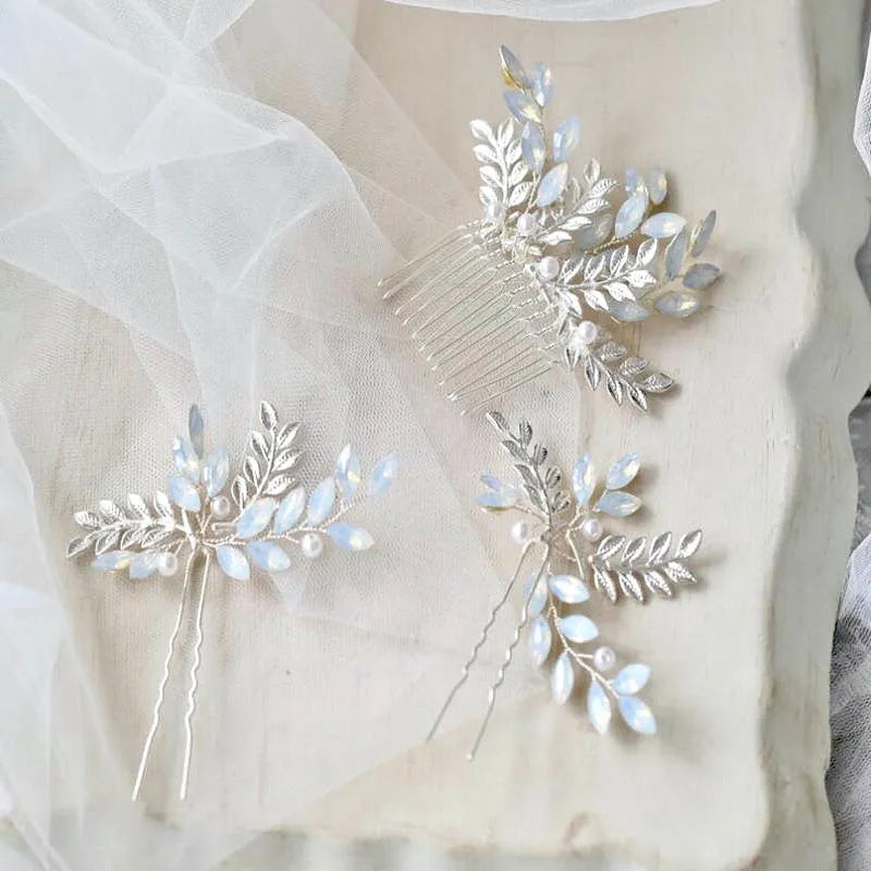 Wedding Hair Accessories - Swarovski Opal Bridal Hair Comb and Pin Set