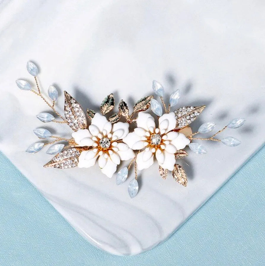 Wedding Hair Accessories - Opal Gold Bridal Hair Clip
