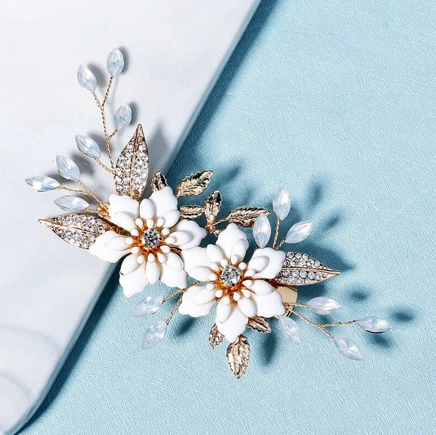 Wedding Hair Accessories - Opal Gold Bridal Hair Clip