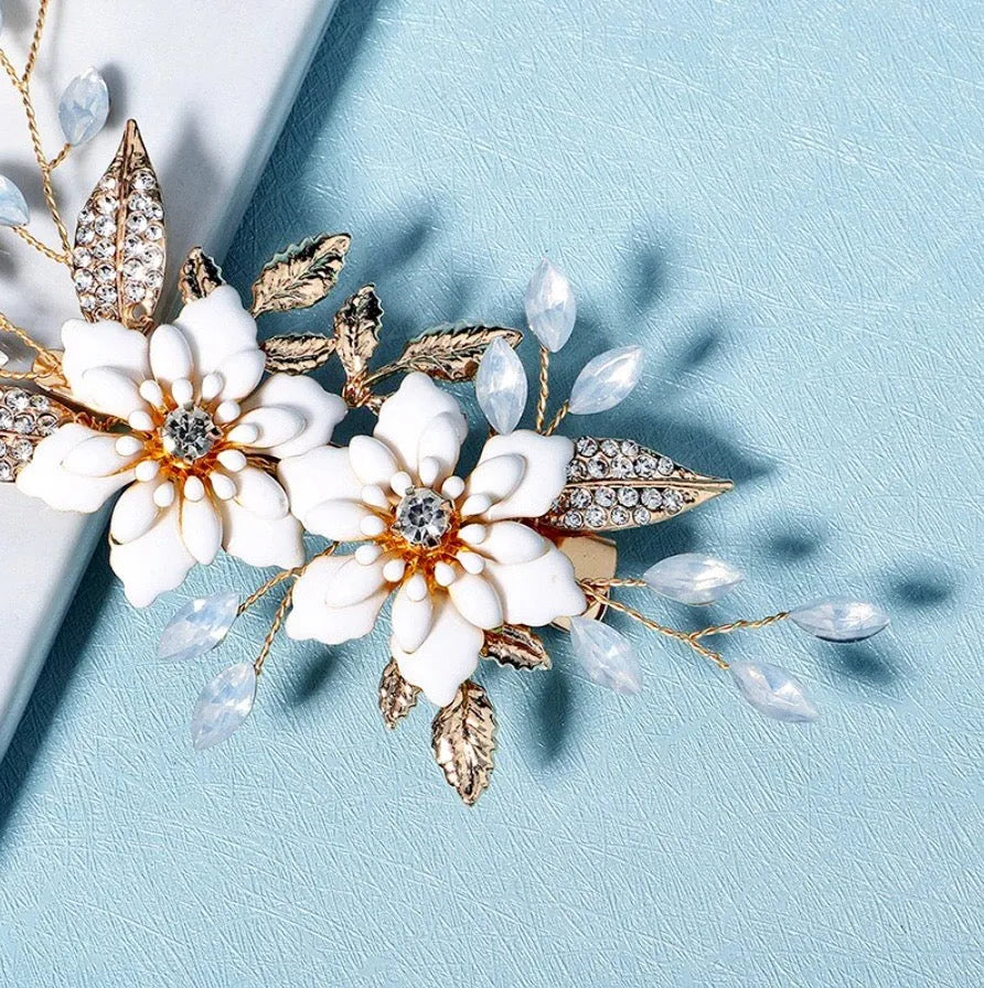 Wedding Hair Accessories - Opal Gold Bridal Hair Clip